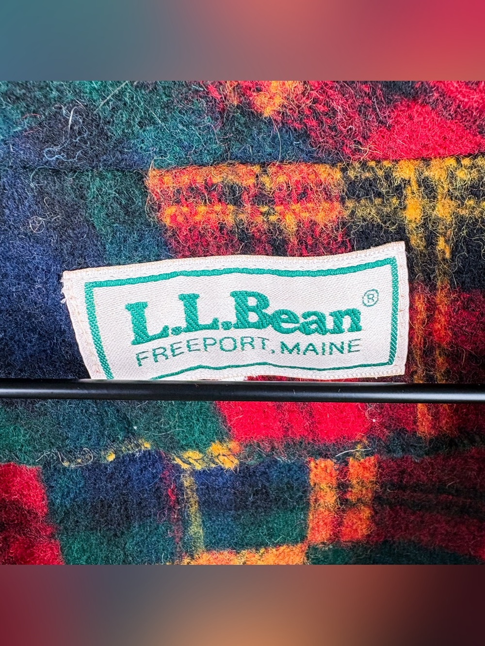 L.L. Bean Vintage Wool Tartan Madras Plaid Coat Oversized Shawl Collar Large - Picture 3 of 6